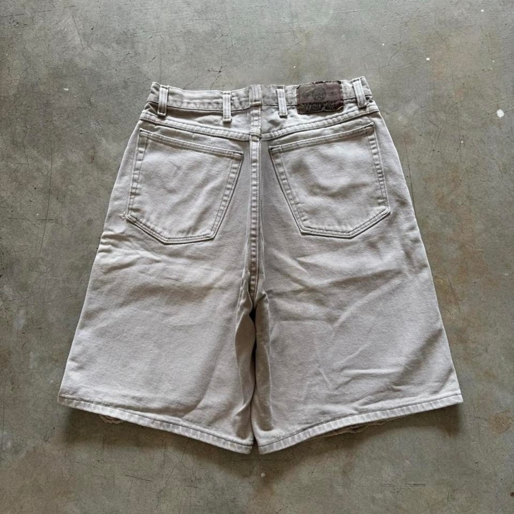 Baggy Cream Wrangler Jorts Denim Jean Shorts Vintage 90s Faded Distressed 38